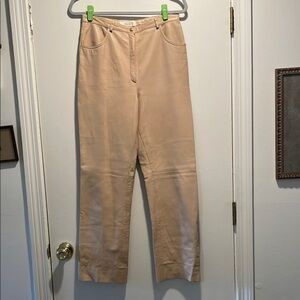 Escada Beige Cream Lamb Leather Straight Leg Trousers Pants For Customization